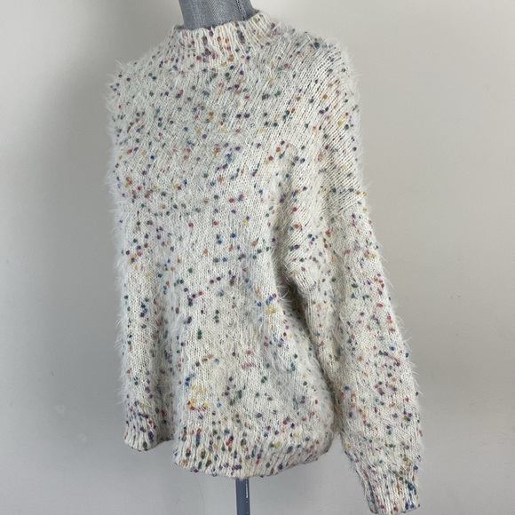 Twee Fuzzy Colorful Rainbow Sprinkle Knit Cream Sweater Medium Large - Picture 6 of 13